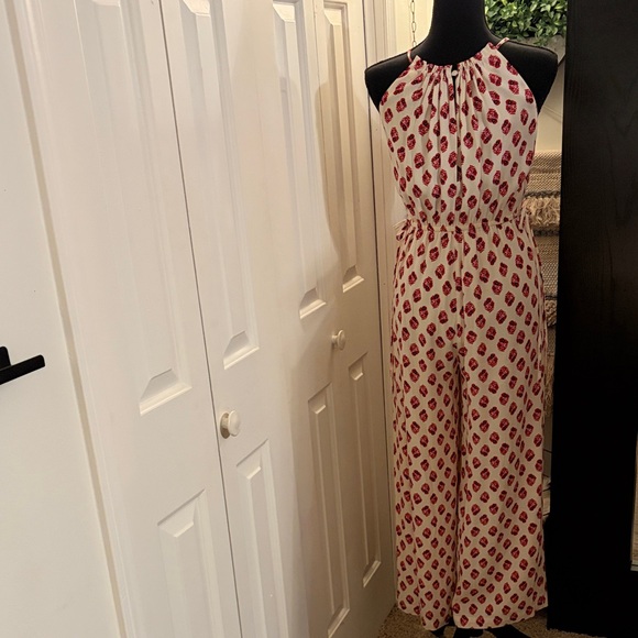 A Love A Elegant Red and Cream Jumpsuit with Wide-Leg - Picture 2 of 7